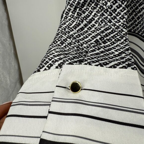 Insight Womens Blouse Tetris Dot Print Long Sleeve Size 6 Black & White - Picture 6 of 11